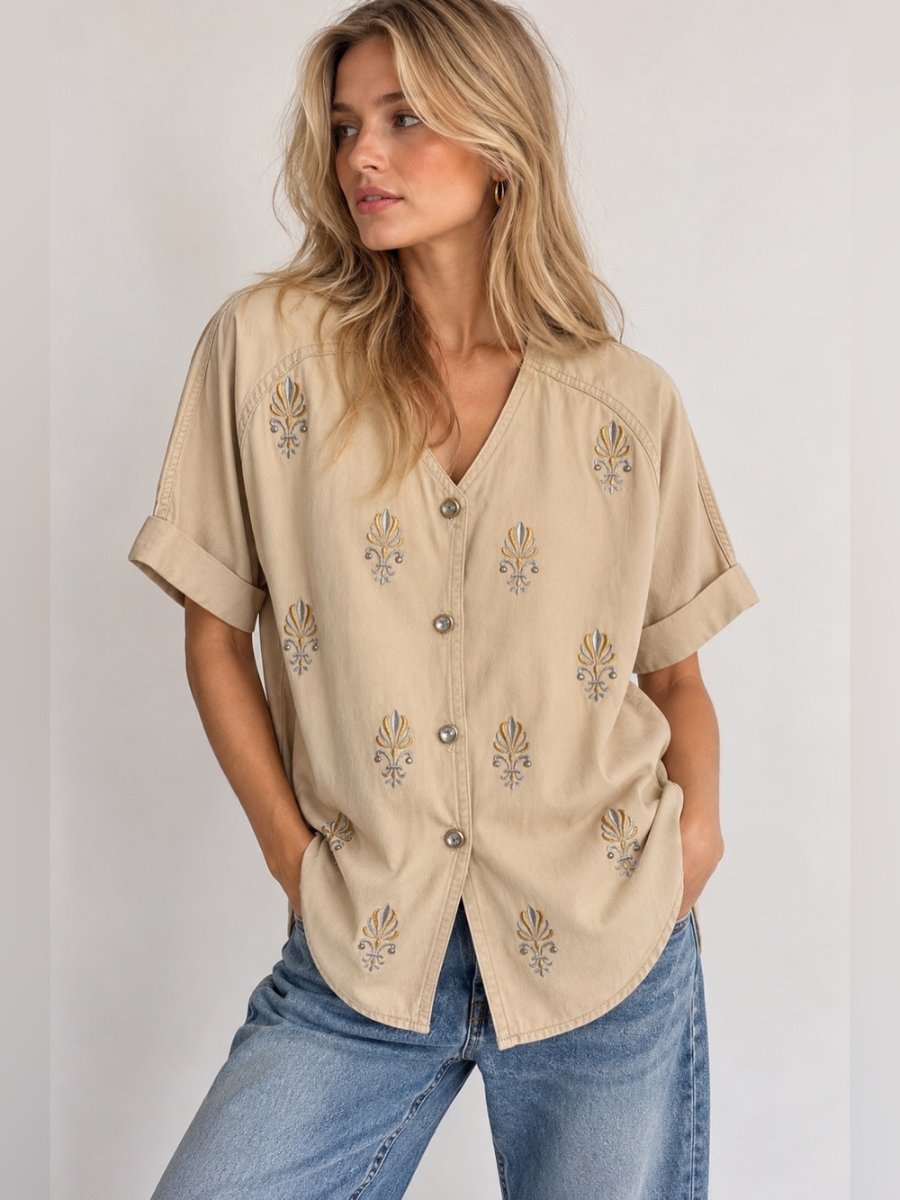 Vintage 90s Monique Fashions Embroidered Western Boho Blouse 4